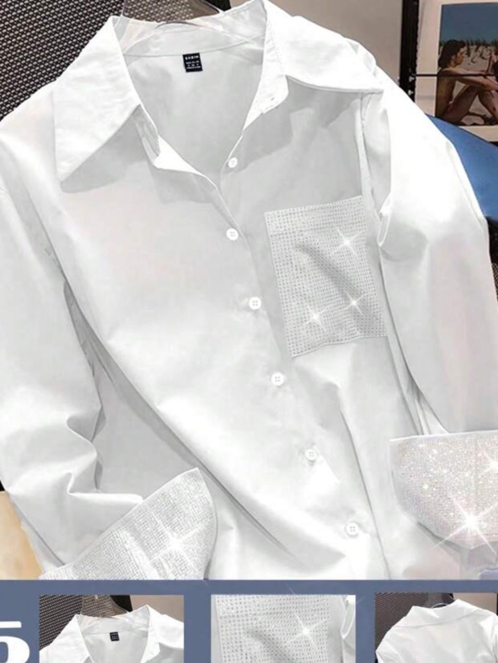 White Rhinestone SHEIN Button Down